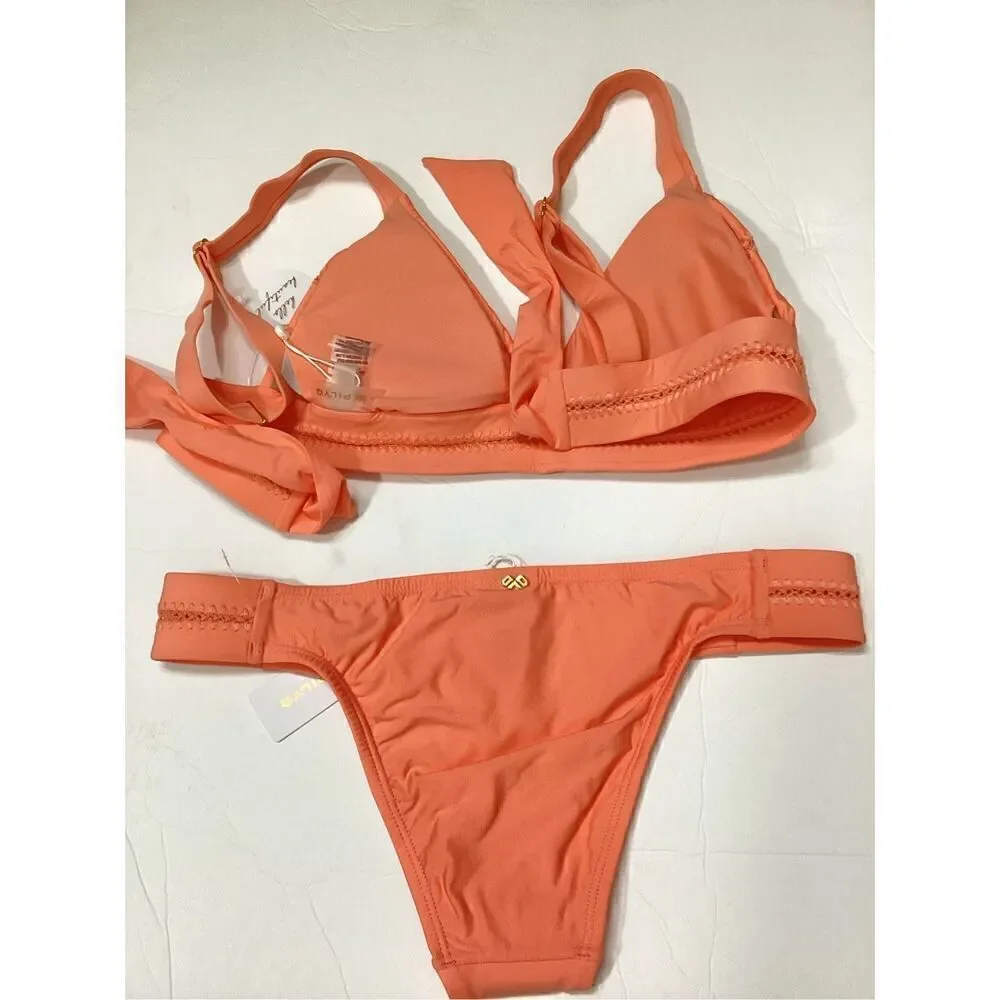 New. Pilyq coral stitched teeny bikini. M-top/L-bottom. Retails $179
